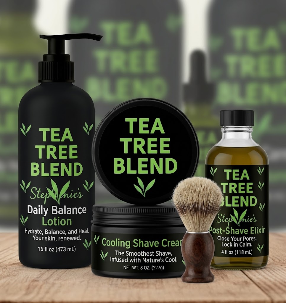 Tea Tree Blend Lotion, Shaving Cream, and Aftershave